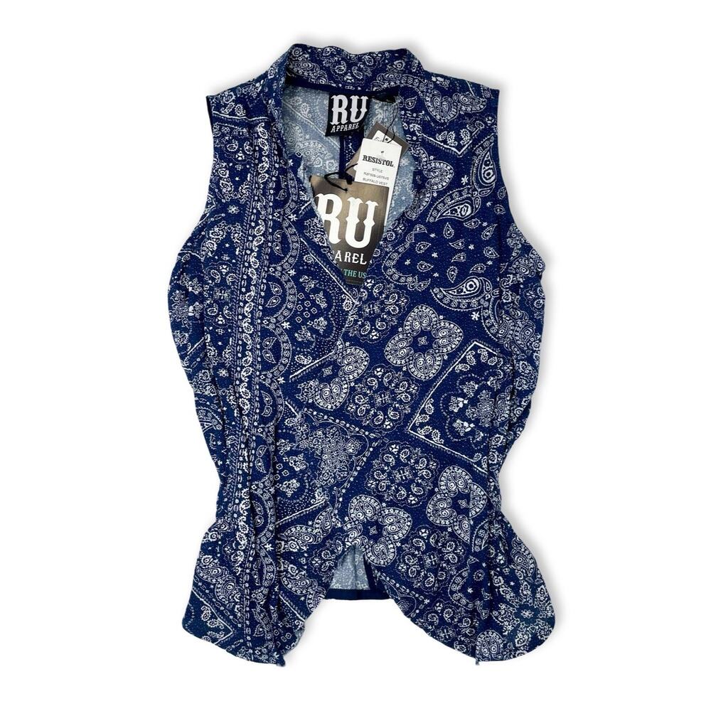 Y2K RU Apparel Paisley Vest | Navy Bandana Print | NWT | Fits S/M